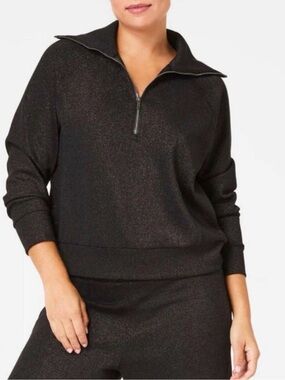 SPANX Half Zip with Shimmer Very Black / Silver; Size Medium